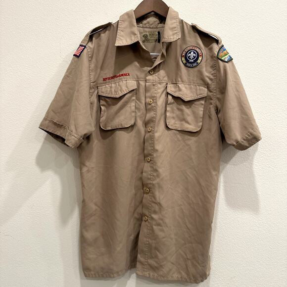 Boy Scouts of America BSA Men's Medium Shirt Tan Vented Poly Microfiber Outdoor - Picture 1 of 10